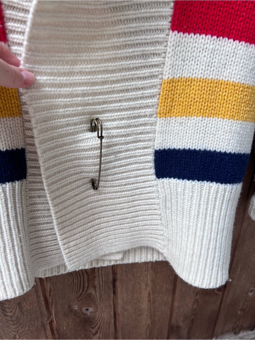 Hudson’s Bay Point Blanket Stripe Shawl Collar Cardigan XS Wool Cashmere - Picture 10 of 14